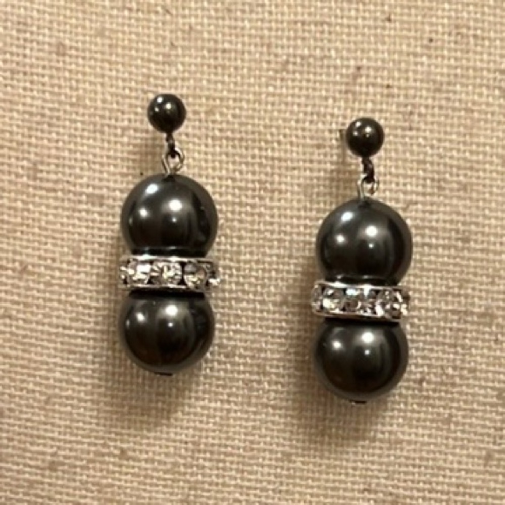 White House Black Market Grey and Rhinestone Earrings, EUC - Picture 8 of 9